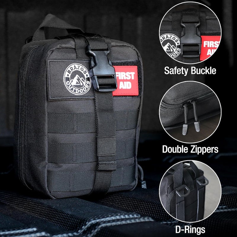 Brazos The First Aid Survival Kit, 250 Pieces, Hiking & Camping Essentials, Survival Gear and First Aid Combo for Emergency Preparedness, Lightweight, Portable, Tactical Clips & Closures, Black - Image 3